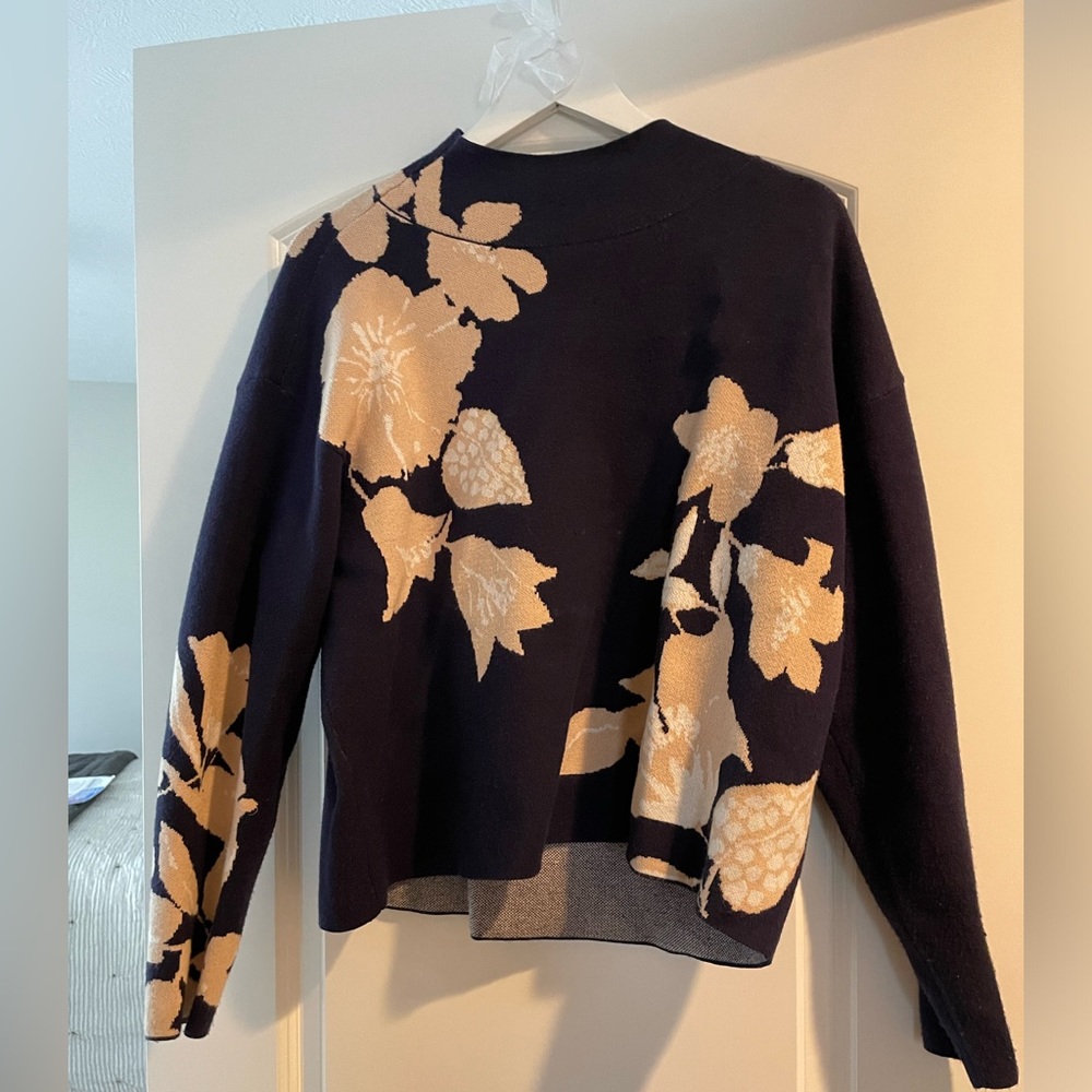 Floral Patterned Navy Sweater
